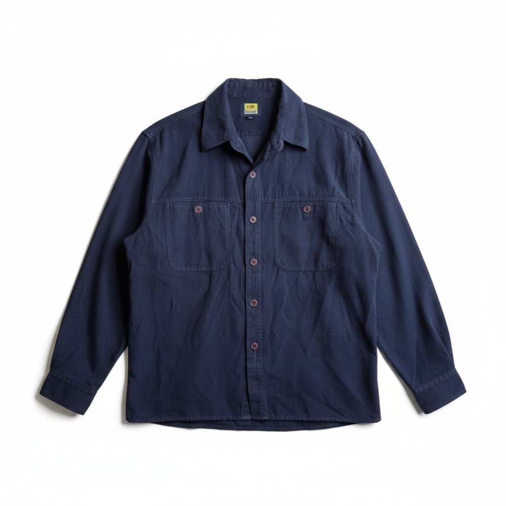 Private Member Navy Blue Faux Suede Button-Down Shirt